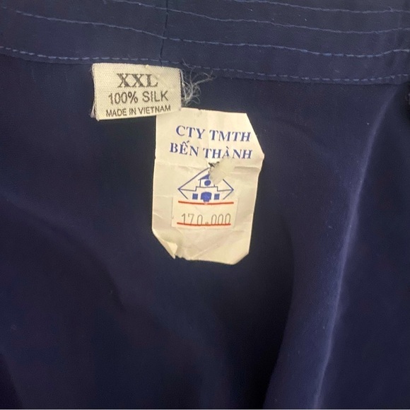 Vintage 100% Silk Mandarin Collar Dragon Embroidered Navy Jacket XXL NWT Unisex - Picture 8 of 9